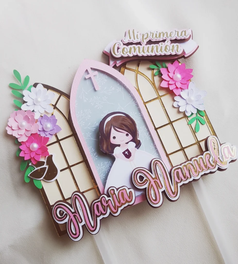 Topper comunión Maria Manuela topper personalizado Málaga Manos Genuinas